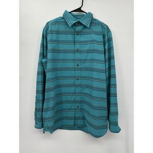 The North Face Large Button Down Shirt Mens Teal Blue Geometric Stripe Long